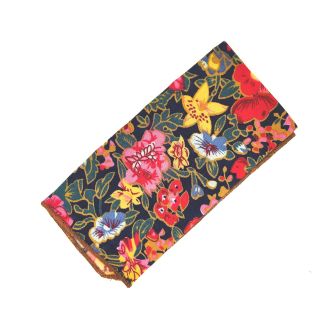 Black Cotton Handkerchief with Varied Flower Print 23x23cm