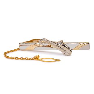 Golden saxophone tie bar with chain 60x5mm