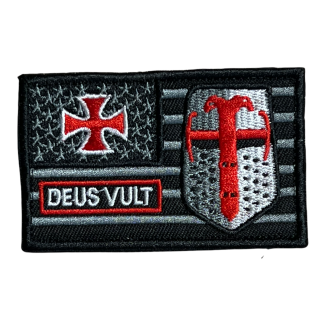 Hook and Loop Deus Vult Iron-on Patch 8x5cm