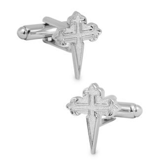 Gemelos de Camisa Cruz de Santiago Plateada 15x12mm - Gemelos Cruz de Santiago - Gemelos order de Caballeria Santiago - Santiago Cross Cufflinks - Gemelolandia