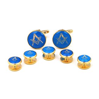 Gemelos de Camisa Stud Set Esmoquin Masonico Blue & Gold