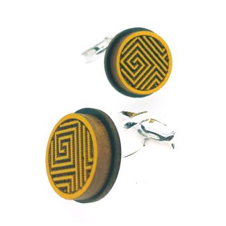 Gemelos para Camisa de Madera de Aliso y plata de ley Silvereira Wapo Mostaza Redondo
