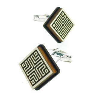 Gemelos para Camisa de Madera de Aliso y plata de ley Silvereira Wapo Blanco Rombo - Gemelolandia