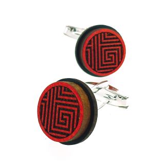 Gemelos para Camisa de Madera de Aliso y plata de ley Silvereira Wapo Rojo Redondo - Gemelolandia