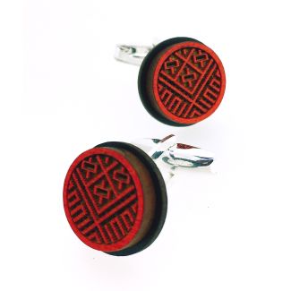 Gemelos para Camisa de Madera de Aliso y plata de ley Silvereira Wapo Rojo Redondo Mod II - Gemelolandia