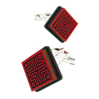 Gemelos para Camisa de Madera de Aliso y plata de ley Silvereira Wapo Rojo Rombo - Gemelolandia