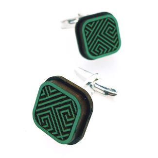 Gemelos para Camisa de Madera de Aliso y plata de ley Silvereira Wapo Verde Cuadrado - Gemelolandia