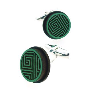 Gemelos para Camisa de Madera de Aliso y plata de ley Silvereira Wapo Verde Redondo - Gemelolandia