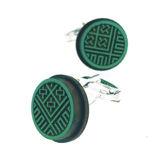 Gemelos para Camisa de Madera de Aliso y plata de ley Silvereira Wapo Verde Redondo Mod II - Gemelolandia