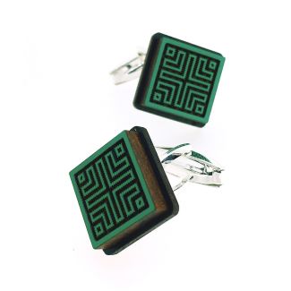 Gemelos para Camisa de Madera de Aliso y plata de ley Silvereira Wapo Verde Rombo - Gemelolandia