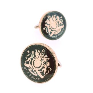 Gemelos para Camisa Moneda de 1 UK Pound Azul Marino - Gemelolandia