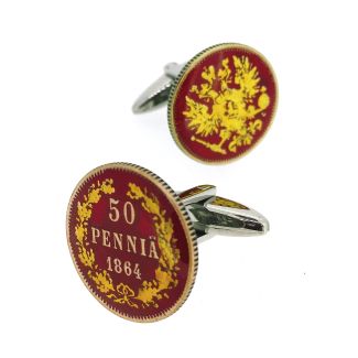 Gemelos para Camisa Replica Moneda 50 Pennia Finlandia 1864 - Gemelolandia