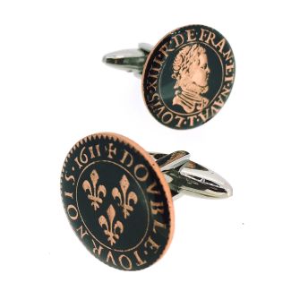 Gemelos para Camisa Replica Moneda Double tournois Francia Louis XIII Año 1611 Color Negro - Gemelolandia