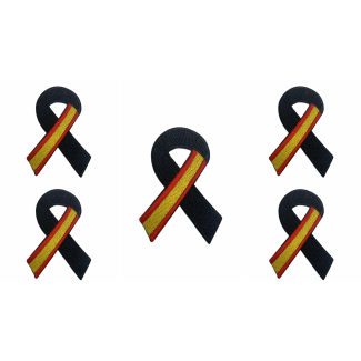 Pack 5 Parches Termoadhesivo Lazo Negro Bandera de España 7x5cm - Gemelolandia