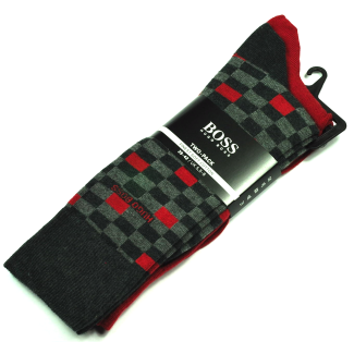 Pack 2 pares de Calcetines de Caballero Hugo Boss Talla 43-46 Red & Red and Grey Square 01