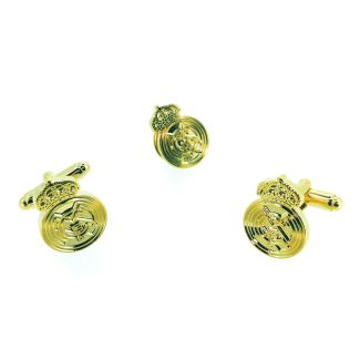 Pack Gemelos para camisa y Pin de Solapa Escudo Real Madrid Dorado-Gemelolandia