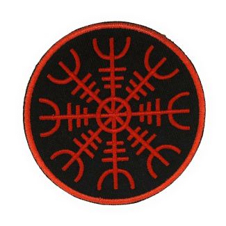 Parche Termoadhesivo Símbolo de Protección Vikingo Aegishjalmur Rojo y Negro 9 Cm - Gemelolandia