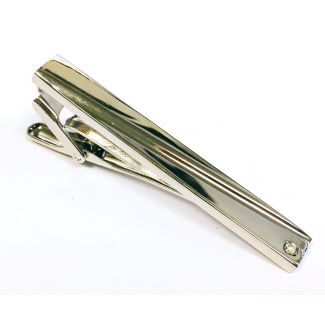 Pasador de Corbata Silver Tie Clip with Diagonal Line and Crystal 01