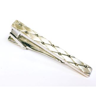 Pasador de Corbata Silver Tie Clip with Diagonal Lines and Crystals 01