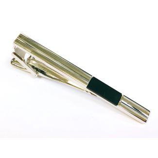 Pasador de Corbata Silver Tie Clip with Groove and Black Insert 01
