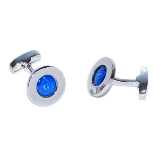 Rhodium Plated Masonic with G Blue Centred Cufflinks