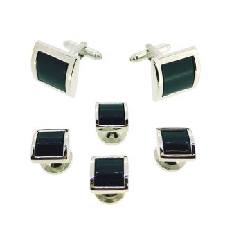 Stud Set Botones de Esmoquin y Gemelos Black Stone and Steel 01 - Gemelolandia