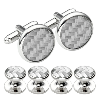 Stud Set Botones de Esmoquin y Gemelos Grey and Plated Mosaic 01