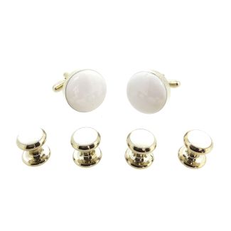 Stud Set Botones de Esmoquin y Gemelos Steel And White - Gemelolandia