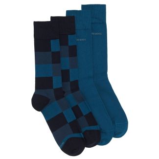 Twopack Hugo Boss Calcetines RS Design Tonos Azules Ajedrez y Liso Talla 43-46 01