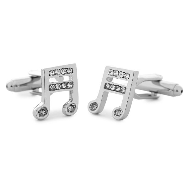 Gemelli camicia Nota musicale argentata con cristalli 20 mm