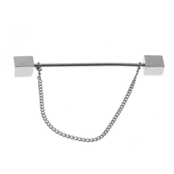 Collar Bar Alfiler de Cuello Square Plated End with Chain 01