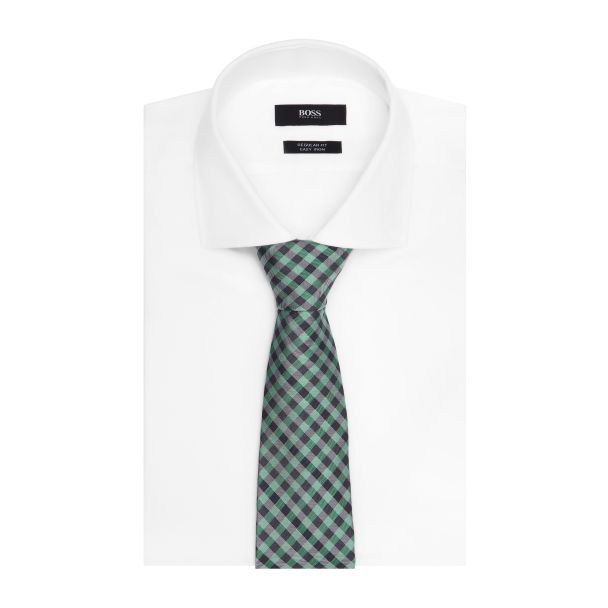 Corbata Hugo Boss 7,5 cm Cuadros Escoceses Verdes 03