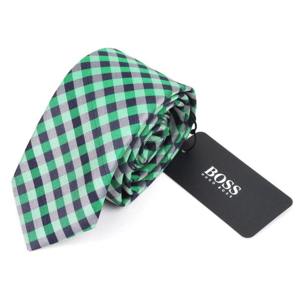 Corbata Hugo Boss 7,5 cm Cuadros Escoceses Verdes 02