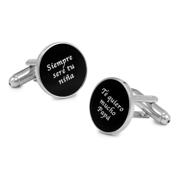 Gemelos de Camisa Boda Frases Siempre Sere Tu Niña + Te quiero Mucho Papa Negro 15mm