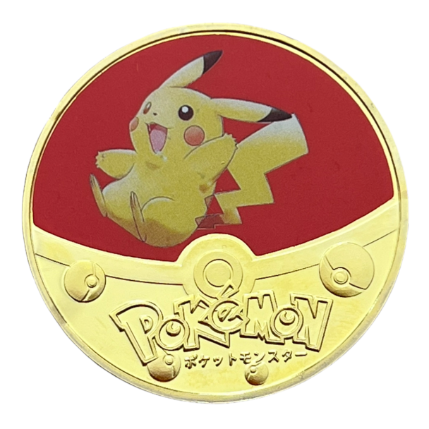 Pokémon collectible coin - Happy Pikachu model - red background - 4cm 