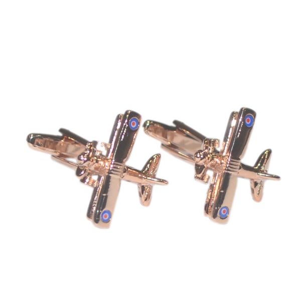 Gemelos de camisa avión biplano RAF color oro rosa 01