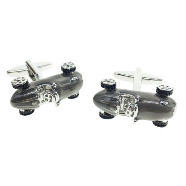 Gemelos de camisa Bolido cool retro style metallic silver motor racing car 04 - Gemelolandia