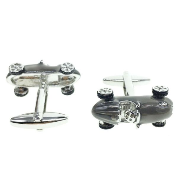 Gemelos de camisa Bolido cool retro style metallic silver motor racing car 05 - Gemelolandia