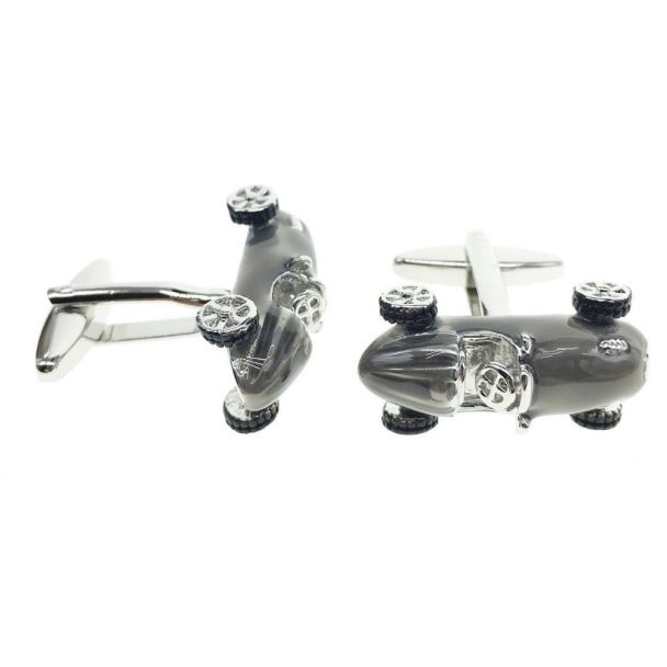 Gemelos de camisa Bolido cool retro style metallic silver motor racing car 03 - Gemelolandia