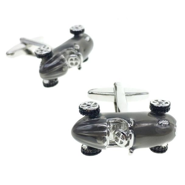Gemelos de camisa Bolido cool retro style metallic silver motor racing car - Gemelolandia