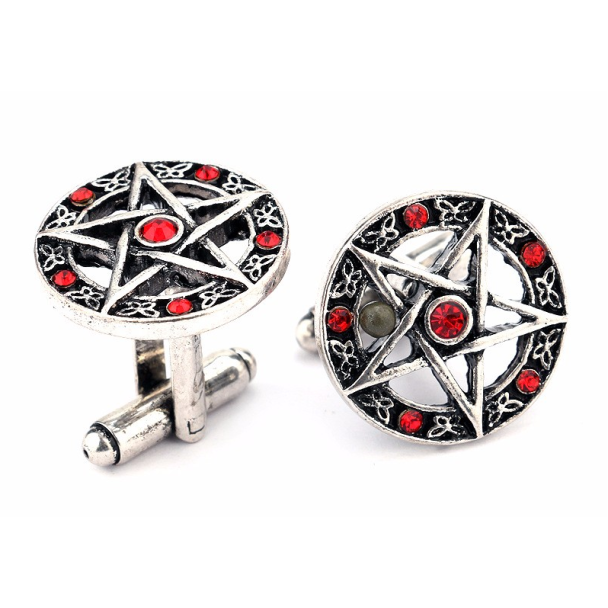 Gemelos de camisa pentagrama con piedras rojas 04
