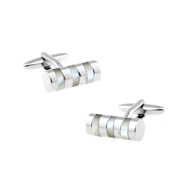 Gemelos de Camisa White Nacar and Steel Cilinder 01