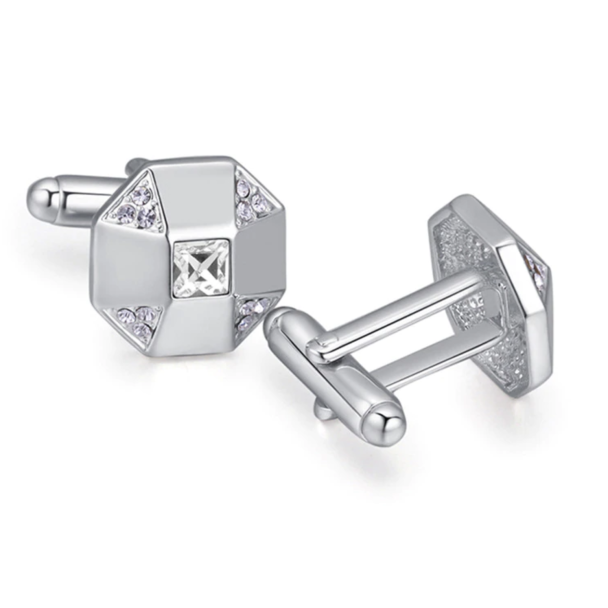 Gemelos para Boda Octogonal Abstract Crystal Steel Plated Cufflinks - Gemelolandia