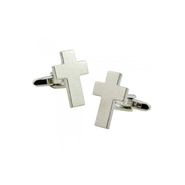Gemelos de Camisa Cruz Cristiana Plateada 22x15mm - Gemelolandia