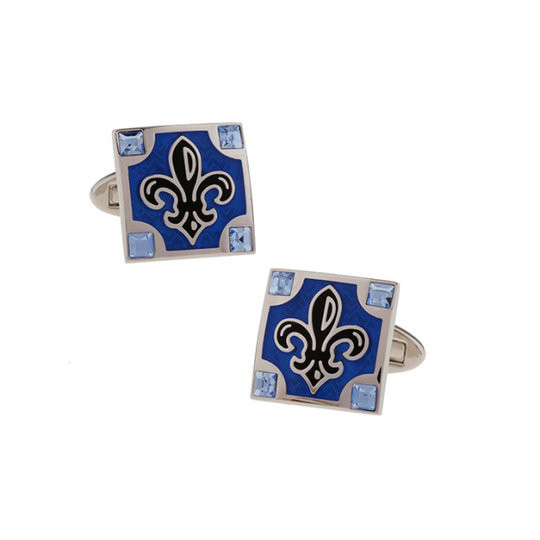 Gemelos para camisa Flor de Lys Cristal Azul-Gemelolandia