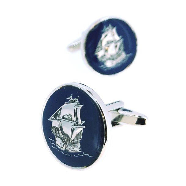 Gemelos para Camisa Galeón Plateado sobre Fondo Azul - Gemelolandia