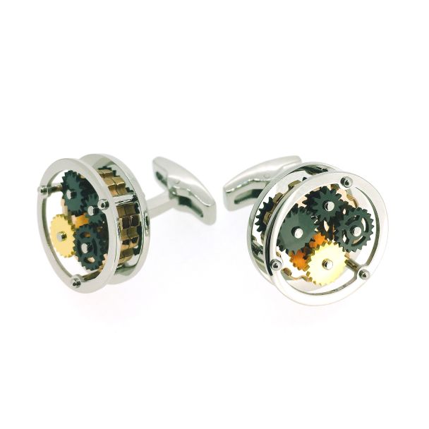 Gemelos para Camisa Mecanismo Steampunk Plated Rounded 03