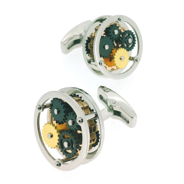 Gemelos para Camisa Mecanismo Steampunk Plated Rounded 02