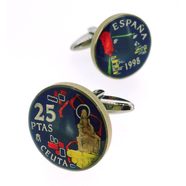 Gemelos para Camisa Moneda de 25 Pesetas Homenaje a Ceuta - Gemelolandia