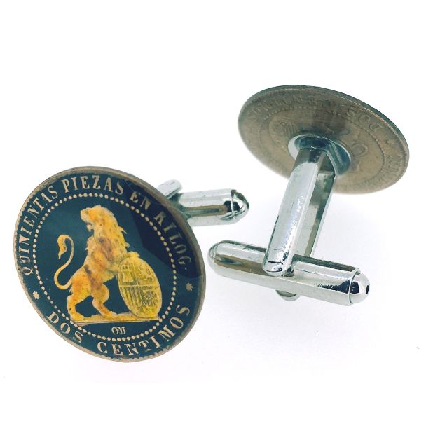 Gemelos para camisa Moneda Dos Céntimos del año 1870 02